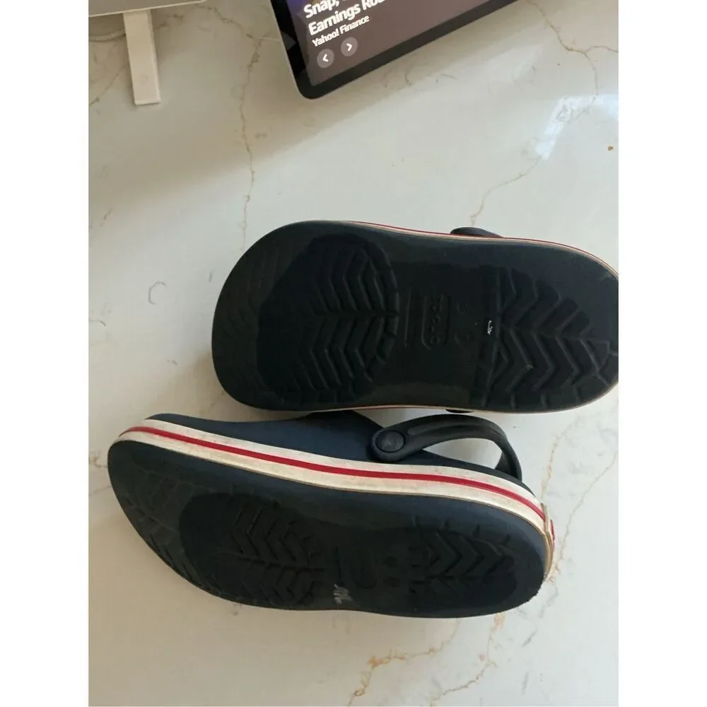 Crocs Crocband Navy Red Sz J2 Rubber Clogs with Jibbitz